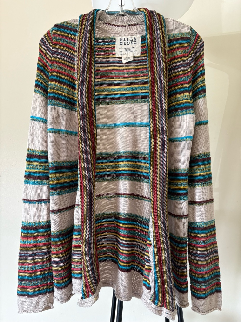 Billabong Multi Color Striped Knit Cardigan Sweater Women's M Boho
